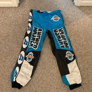 Vtg Answer Sport Turquoise black neon racing motorcycle big logo pant sz 34